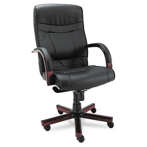 Alera - Madaris High-Back Swivel/Tilt Leather Chair w/Wood Trim, Black/Mahogany, Sold as 1 EA