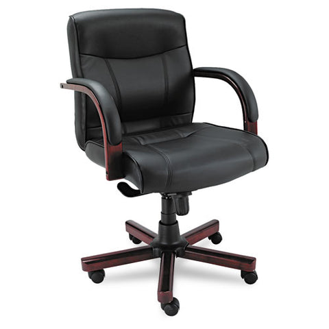 Alera - Madaris Mid-Back Swivel/Tilt Leather Chair w/Wood Trim, Black/Mahogany, Sold as 1 EA