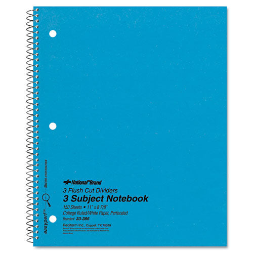 National Brand - 3-Subject Wirebound Notebook, College Rule, Letter, WE, 150 Sheets/Pad, Sold as 1 EA