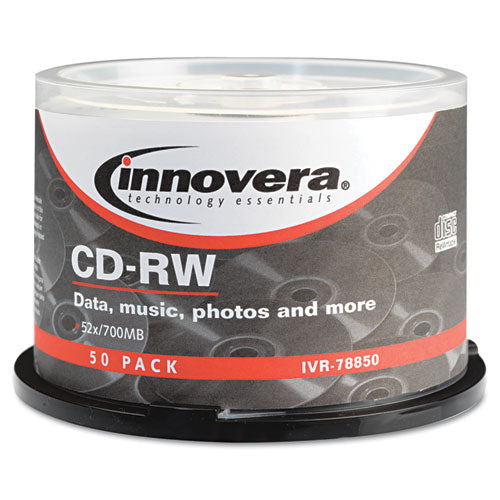 Innovera - CD-RW Discs, Hub Printable, 700MB/80min, 12x, Spindle, Silver, 50/Pack, Sold as 1 PK