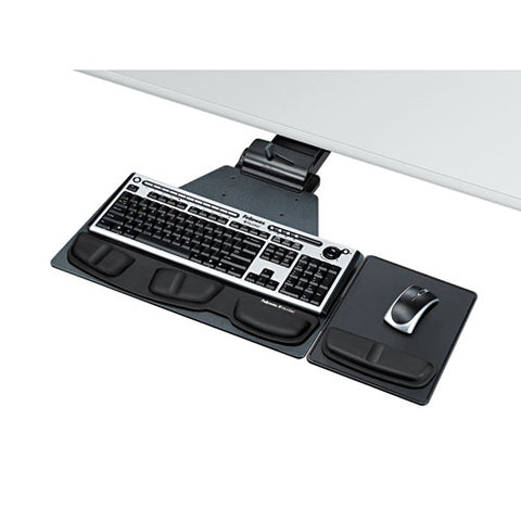 Fellowes - Professional Corner Executive Keyboard Tray, 19 x 14-3/4, Black, Sold as 1 EA