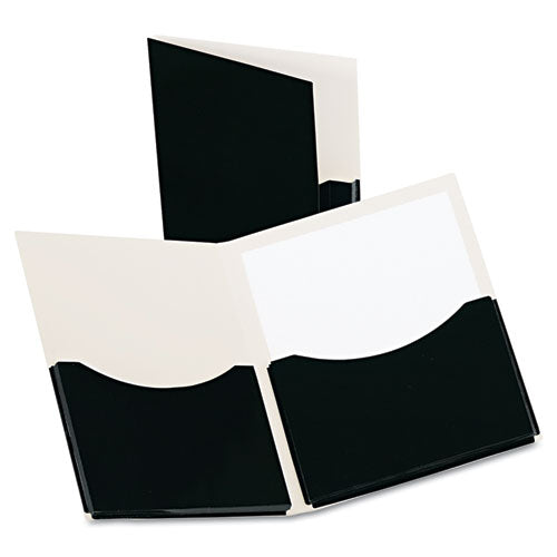 Double Stuff Gusseted 2-Pocket Laminated Paper Folder, 200-Sheet Capacity, Black, Sold as 1 Box, 20 Each per Box 