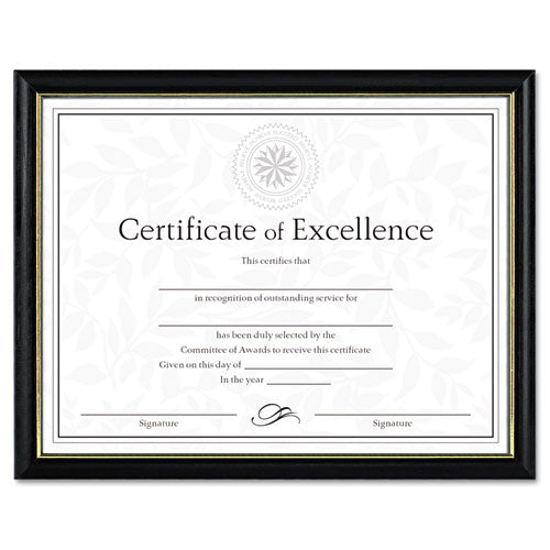 DAX - Two-Tone Document/Diploma Frame, Wood, 8-1/2 x 11, Black w/Gold Leaf Trim, Sold as 1 EA