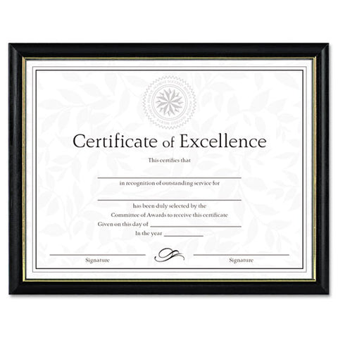 DAX - Two-Tone Document/Diploma Frame, Wood, 8-1/2 x 11, Black w/Gold Leaf Trim, Sold as 1 EA
