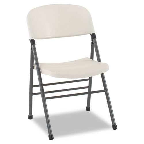 Bridgeport - Endura Resin Molded Folding Chair, Pewter Frame/White Speckle, 4/Carton, Sold as 1 CT