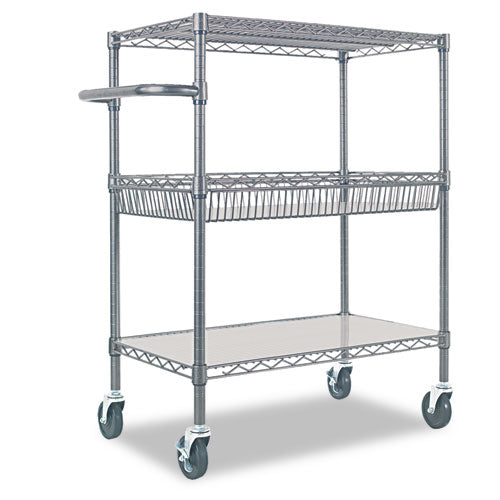 Alera - Three-Tier Wire Rolling Cart, 30w x 18d x 40h, Black Anthracite, Sold as 1 EA