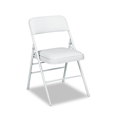 Bridgeport - Deluxe Vinyl Padded Seat & Back Folding Chairs, Light Gray, 4/Carton, Sold as 1 CT