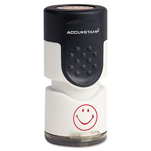 Accustamp Pre-Inked Round Stamp with Microban, Smiley, 5/8" dia., Red, Sold as 1 Each