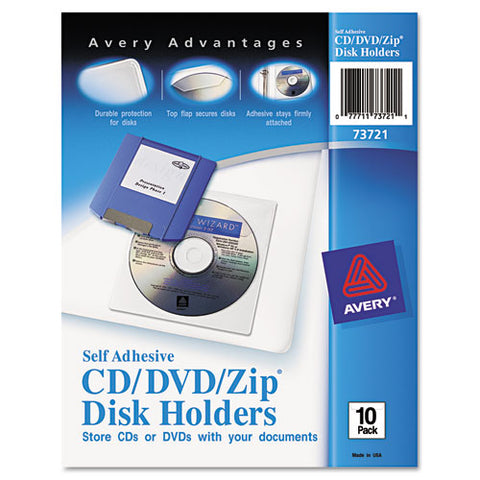 Avery - Self-Adhesive CD/DVD/Zip Disk Pockets, 10/Pack, Sold as 1 PK