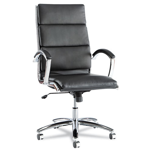 Neratoli Series High-Back Swivel/Tilt Chair, Black Soft Leather, Chrome Frame, Sold as 1 Each