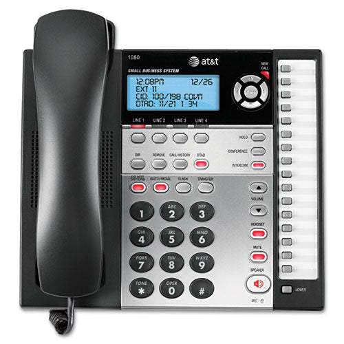 AT&T - 1080 Corded Four-Line Expandable Telephone, Caller ID and Answering Machine, Sold as 1 EA
