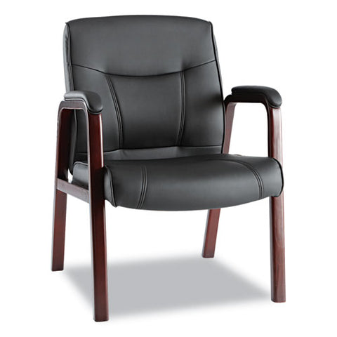 Alera - Madaris Leather Guest Chair w/Wood Trim, Four Legs, Black/Mahogany, Sold as 1 EA