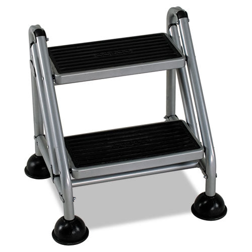 Rolling Commercial Step Stool, 2-Step, 19 7/10 Spread, Platinum/Black, Sold as 1 Each