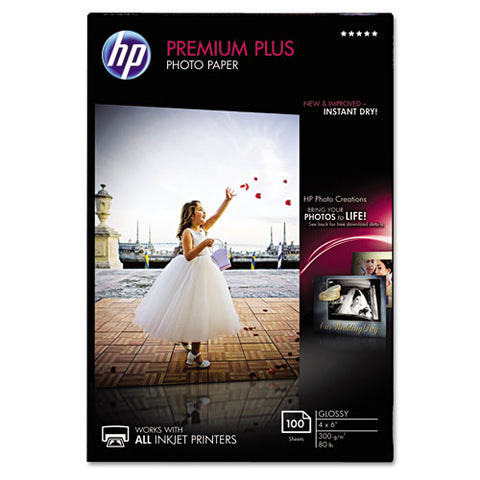 HP - Premium Plus Photo Paper, 80 lbs., Glossy, 4 x 6, 100 Sheets/Pack, Sold as 1 PK