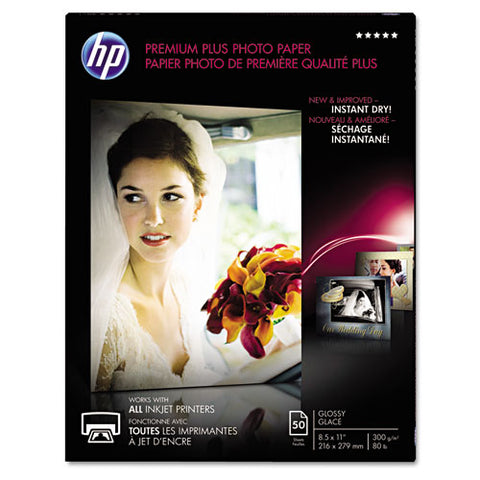HP - Premium Plus Photo Paper, 80 lbs., Glossy, 8-1/2 x 11, 50 Sheets/Pack, Sold as 1 PK