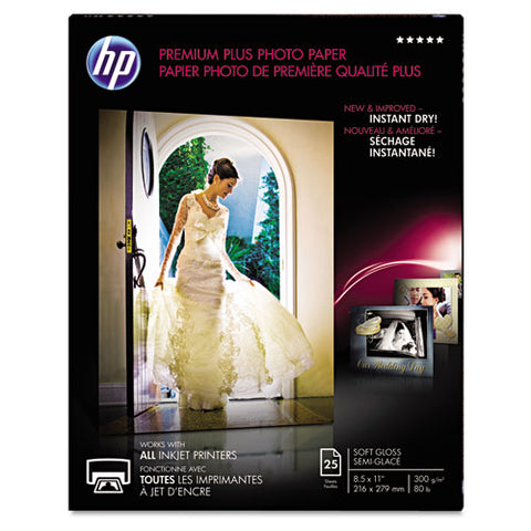 HP - Premium Plus Photo Paper, 80 lbs., Soft-Gloss, 8-1/2 x 11, 25 Sheets/Pack, Sold as 1 PK