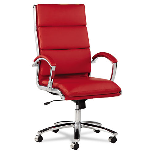 Neratoli Series High-Back Swivel/Tilt Chair, Red Soft Leather, Chrome Frame, Sold as 1 Each