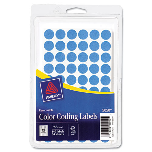 Avery - Removable Self-Adhesive Color-Coding Labels, 1/2in dia, Light Blue, 840/Pack, Sold as 1 PK