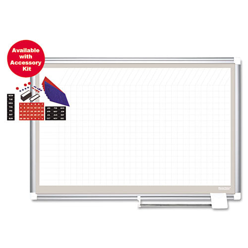 Porcelain Dry Erase Planning Board w/Accessories, 1x2 Grid, 72x48, Silver, Sold as 1 Each