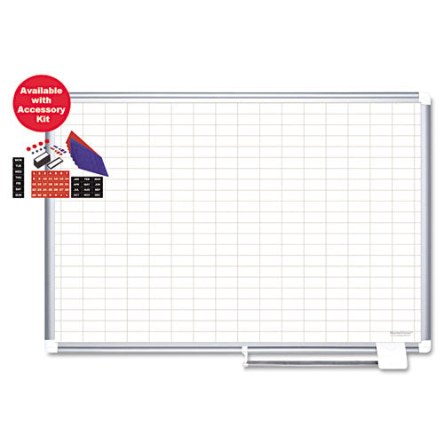 Platinum Plus Dry Erase Planning Board w/Accessory, 1x2" Grid, 48x36, silver, Sold as 1 Each