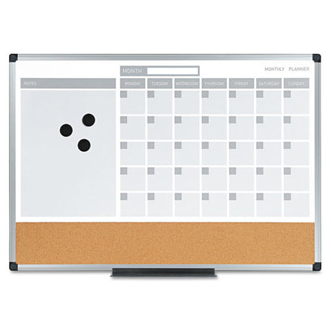 3-in-1 Calendar Planner Dry Erase Board, 24 x 18, Aluminum Frame, Sold as 1 Each