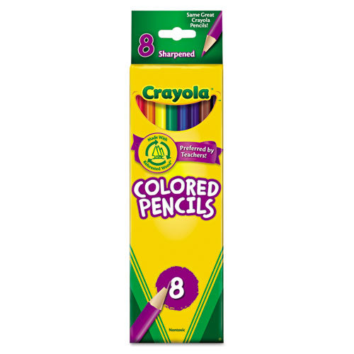 Crayola - Colored Woodcase Pencils, 3.3 mm, BLK/BE/BN/GN/OE/RD/VT/YW, 8/Set, Sold as 1 ST