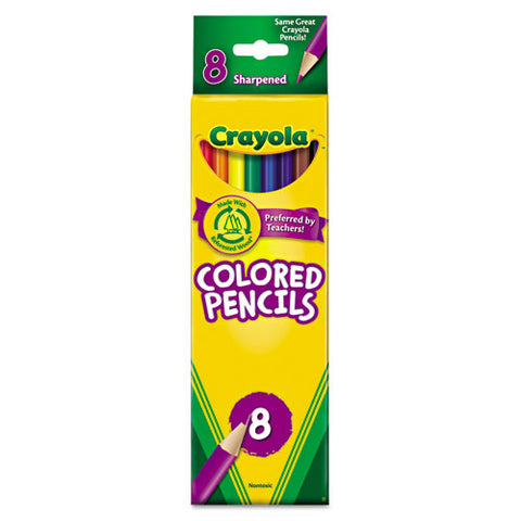 Crayola - Colored Woodcase Pencils, 3.3 mm, BLK/BE/BN/GN/OE/RD/VT/YW, 8/Set, Sold as 1 ST