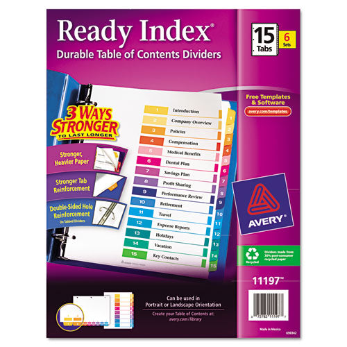 Avery - Ready Index Contemporary Contents Divider, 1-15, Multicolor, Letter, 6 Sets, Sold as 1 PK