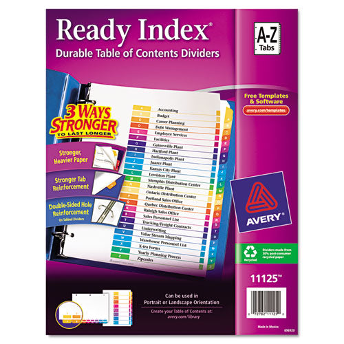 Avery - Ready Index Contemporary Table of Content Divider, Title: A-Z, Multi, Letter, Sold as 1 ST