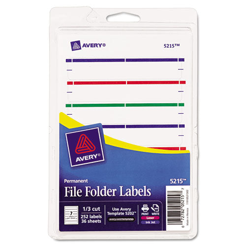 Avery - Print or Write File Folder Labels, 11/16 x 3-7/16, White/Assorted Bars, 252/Pack, Sold as 1 PK