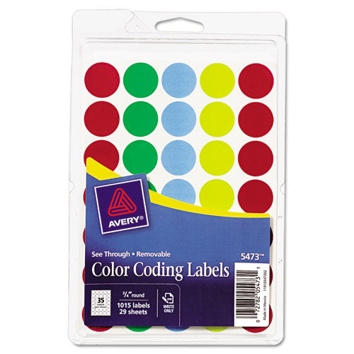 Avery - See-Through Removable Color Dots, 3/4-inch dia, Assorted Colors, 1015/Pack, Sold as 1 PK
