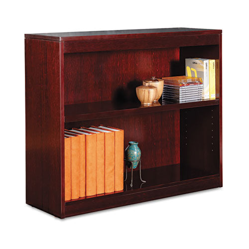 Alera - Square Corner Bookcase, Wood Veneer, 2-Shelf, 35-3/8w x 11-3/4d x 30h, Mahogany, Sold as 1 EA
