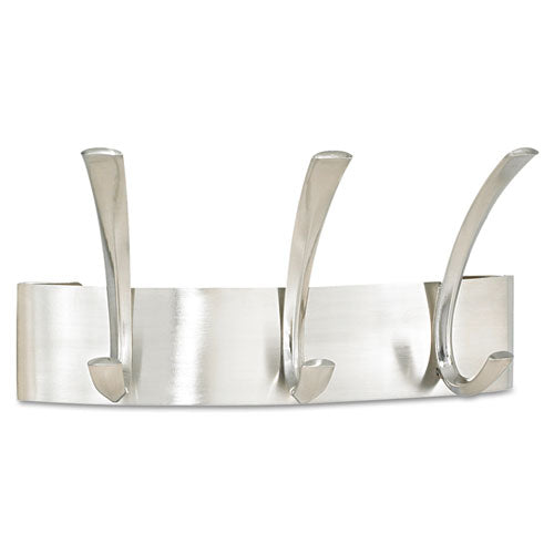 Safco - Metal Coat Racks, Silver. Steel, Wall Rack, Three Hooks, Sold as 1 EA