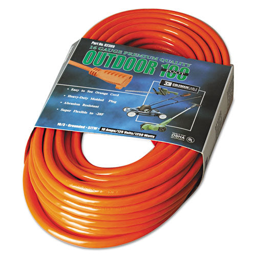 Vinyl Extension Cord, 100ft, AWG 16/3, SJTW-A, Orange, Sold as 1 Each