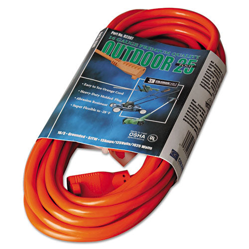 Vinyl Outdoor Extension Cord, 25ft, 13 Amp, Orange, Sold as 1 Each