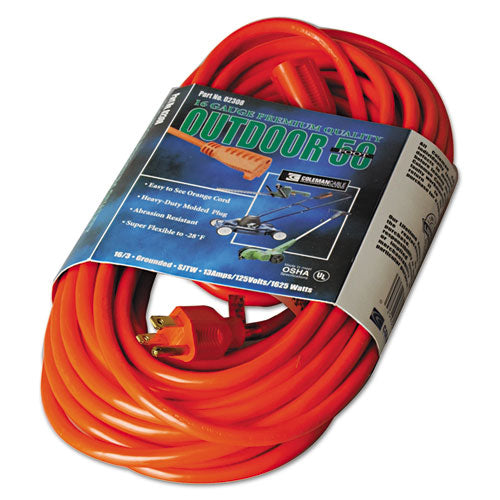 Vinyl Outdoor Extension Cord, 50ft, 13 Amp, Orange, Sold as 1 Each