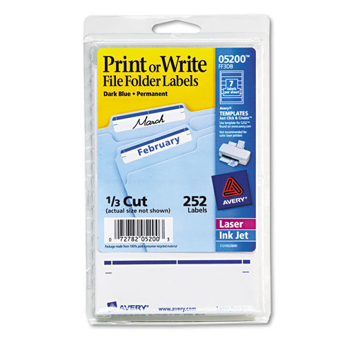 Avery - Print or Write File Folder Labels, 11/16 x 3-7/16, White/Dark Blue Bar, 252/Pack, Sold as 1 PK