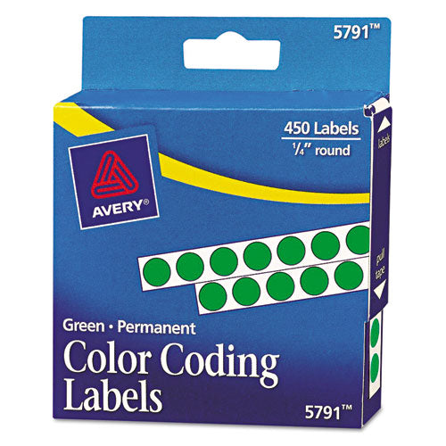 Avery - Permanent Self-Adhesive Color-Coding Labels, 1/4in dia, Green, 450/Pack, Sold as 1 PK