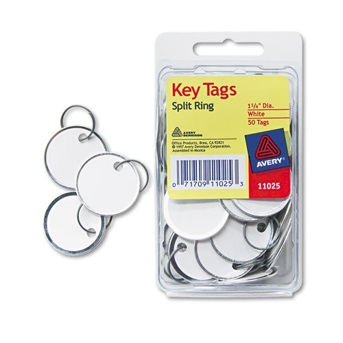 Avery - Metal Rim Key Tags, Card Stock/Metal, 1-1/4-inch Diameter, White, 50/Pack, Sold as 1 PK