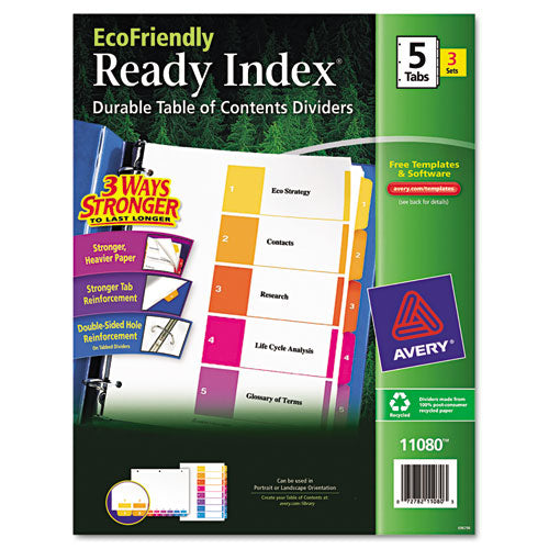 Avery - EcoFriendly Ready Index Table of Contents Divider, Multicolor 1-5, Letter, 3/PK, Sold as 1 PK