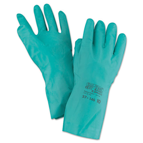 Sol-Vex Sandpatch-Grip Nitrile Gloves, Green, Size 10, 12 Pairs, Sold as 1 Package