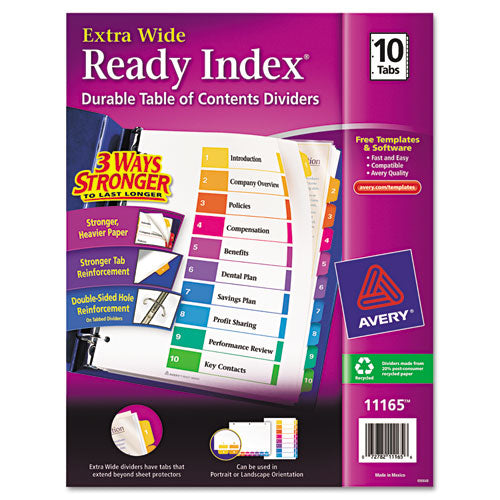 Avery - Extra-Wide Ready Index Dividers, 10-Tab, 9 1/2 x 11, Assorted, 10/Set, Sold as 1 ST