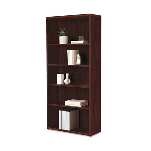 10700 Series Wood Bookcase, 5 Shelf/3 Adjust,32 3/8 x 13 1/8 x 71, Mahogany, Sold as 1 Each