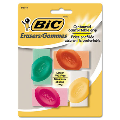 Eraser with Grip, Assorted Colors, 4/Pk, Sold as 1 Package