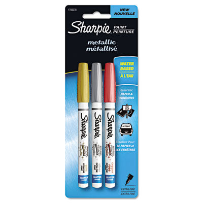 Water-Based Metallic Paint Markers, Assorted, 3/Pack, Sold as 1 Package