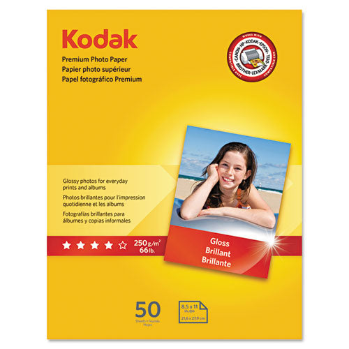 Kodak - Premium Photo Paper, 64lb, Glossy, 8-1/2 x 11, 50 Sheets/Pack, Sold as 1 PK