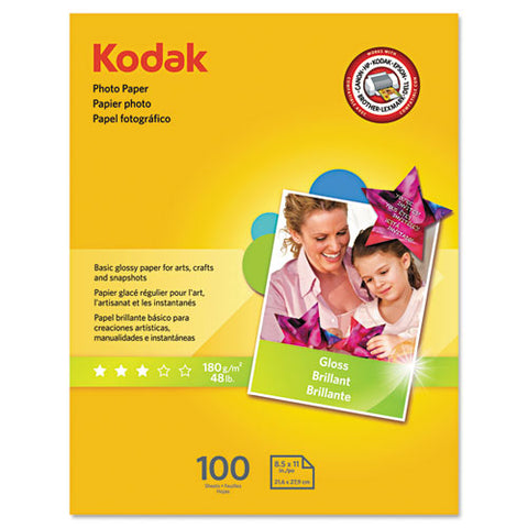 Kodak - Photo Paper, 6.5 mil, Glossy, 8-1/2 x 11, 100 Sheets/Pack, Sold as 1 PK