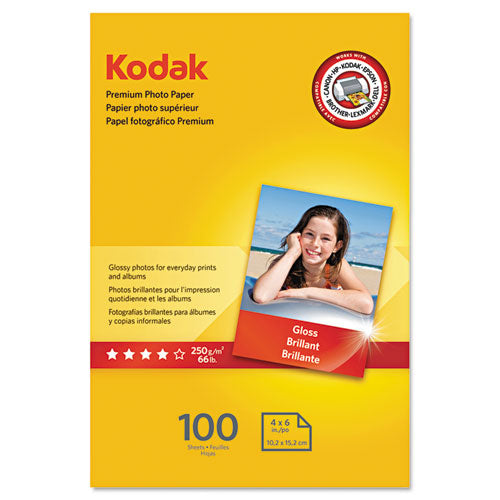 Kodak - Premium Photo Paper, 64lb, Glossy, 4 x 6, 100 Sheets/Pack, Sold as 1 PK