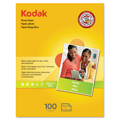 Kodak - Photo Paper, Matte, 7 mil, 8-1/2 x 11, 100 Sheets/Pack, Sold as 1 PK