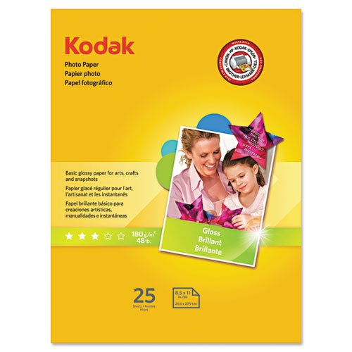 Kodak - Photo Paper, 44 lbs., Glossy, 8-1/2 x 11, 25 Sheets/Pack, Sold as 1 PK